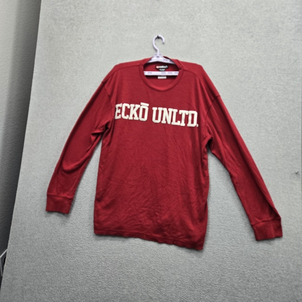 Ecko Unltd. Men Shirt 2XL Red Logo Graphic Print Waffle Knit Thermal Long Sleeve